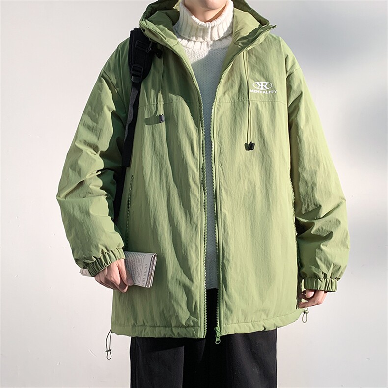 冬季日系简约保暖加厚连帽抽绳休闲宽松棉衣外套男MY9081-P100,男装棉衣,电商A128