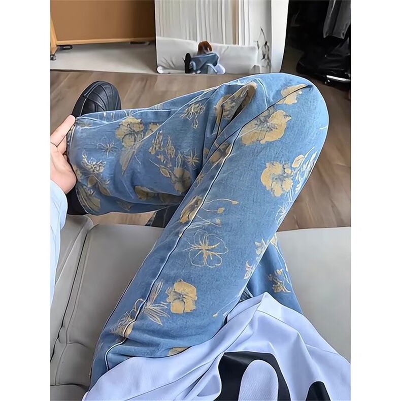 休闲牛仔裤女秋新款高腰宽松显瘦百搭直筒阔腿拖地裤NZA109,男装牛仔裤,星座516A