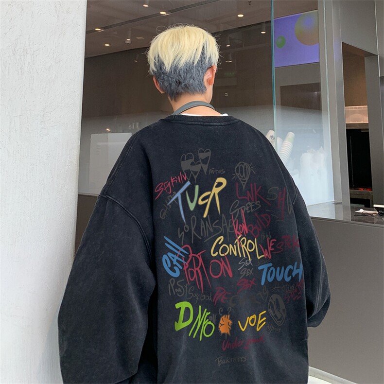 美式潮牌重磅水洗做旧圆领卫衣力推大码男XZ517A-2-Y7737-P58,男装卫衣,星座517A-2
