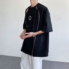 美式短袖T恤女夏季宽松百搭圆领上衣小众双拉链情侣体恤GT115-p35，男装T恤，星座1008-2