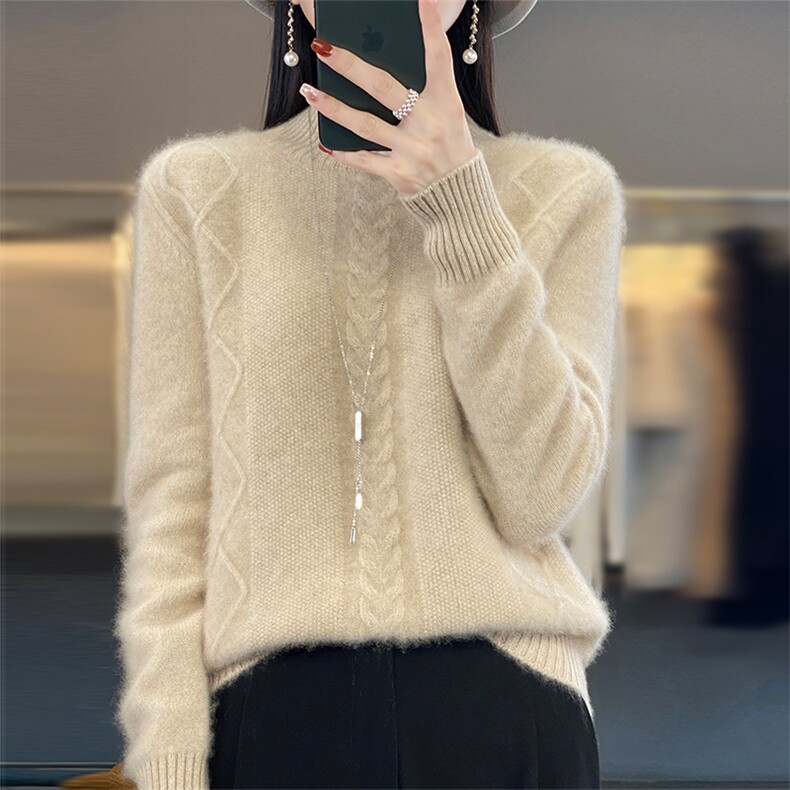 七针菱形半高羊毛2024年秋季毛针织衫,女装羊毛衫,郡淞羊绒