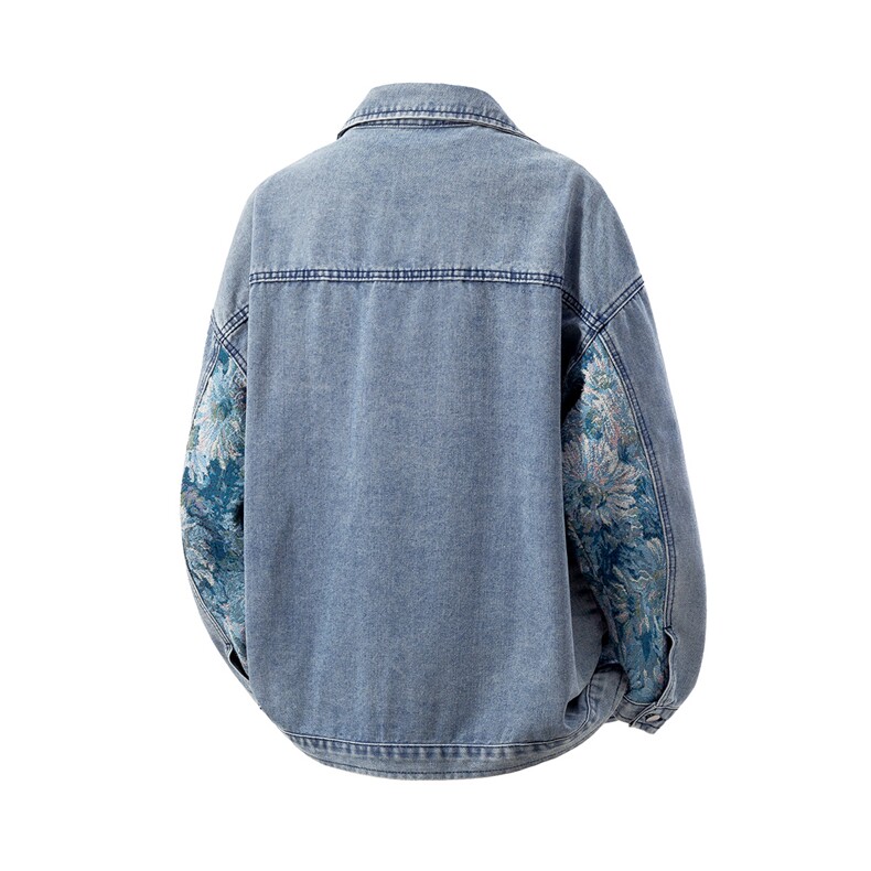 刺绣拼接牛仔夹克男大码M-5XL潮白底外套男NZ77065P95控128，男装工装外套，星座227-7