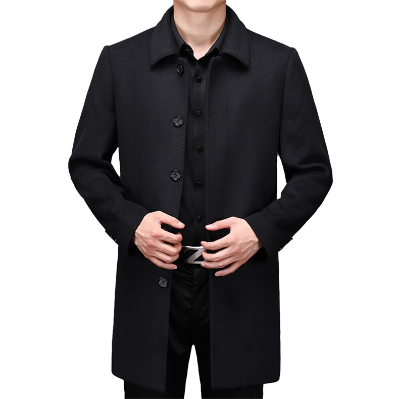 男装新款羊毛风衣男士外套宽松翻领中长款秋冬爸爸装HM8898-P250,男装风衣,电商B212（原钱塘6029）