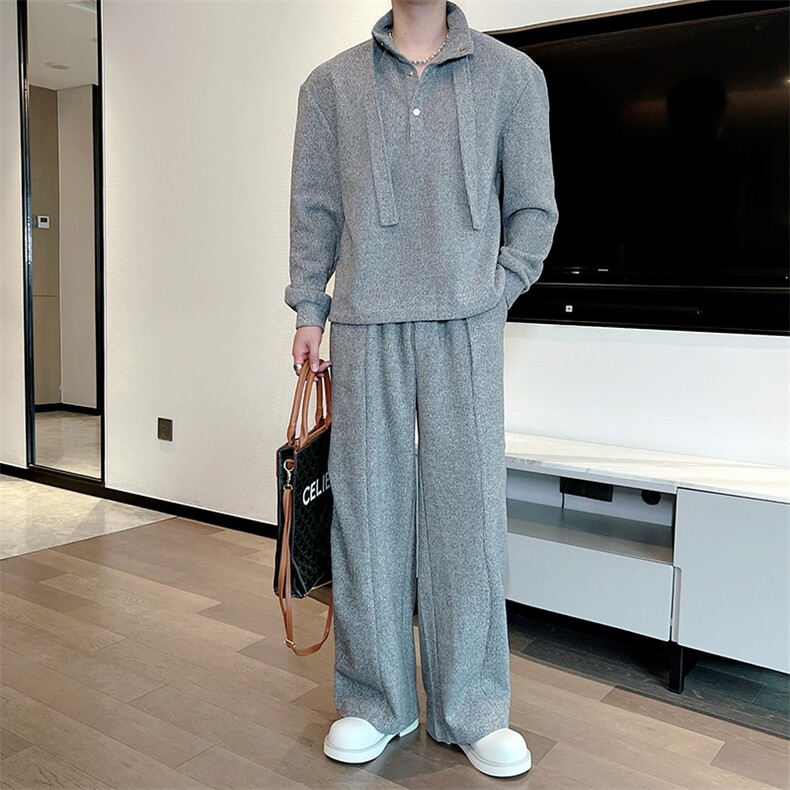 秋冬红慵懒毛衣针织卫衣弯刀裤套装男潮TZ351上衣76裤子80，男装针织衫/毛衣，电商B267