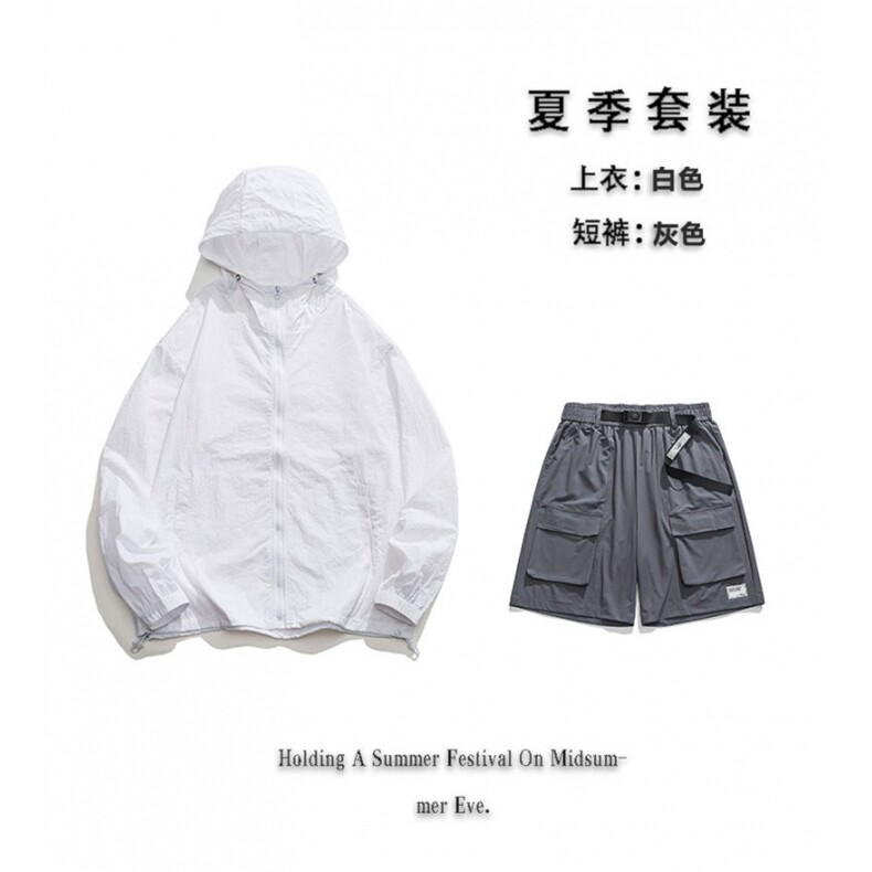 夏日户外UPF50+防晒衣潮流短裤情侣款套装FSY3203+K2332-P80,男装休闲套装,电商A128