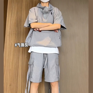 潮休闲套装男夏短袖百搭工装短裤运动两件套tz68-TP60图片