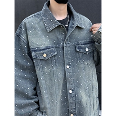 得物品质秋款男牛仔裤铆钉铺满宽松休闲外套JAK2557P100，男装工装外套，星座1013-1