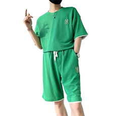网图7538-P55休闲运动套装男士夏季华夫格短袖短裤搭配男装两件套，男装牛仔裤，电商D310B-1