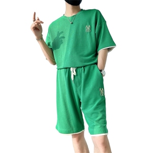 网图7538-P55休闲运动套装男士夏季华夫格短袖短裤搭配男装两件套图片