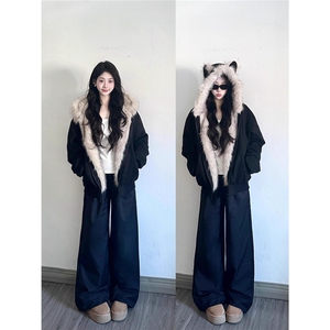 有货DM1082-特价90座山雕毛茸茸毛领棉服外套男女加绒图片