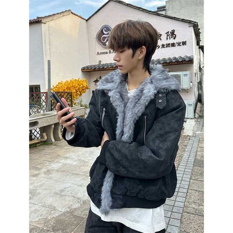 冬季新款复古做旧座山雕棉服男女宽松解构磨毛高级感毛领外套气质,男装棉衣,星座506A