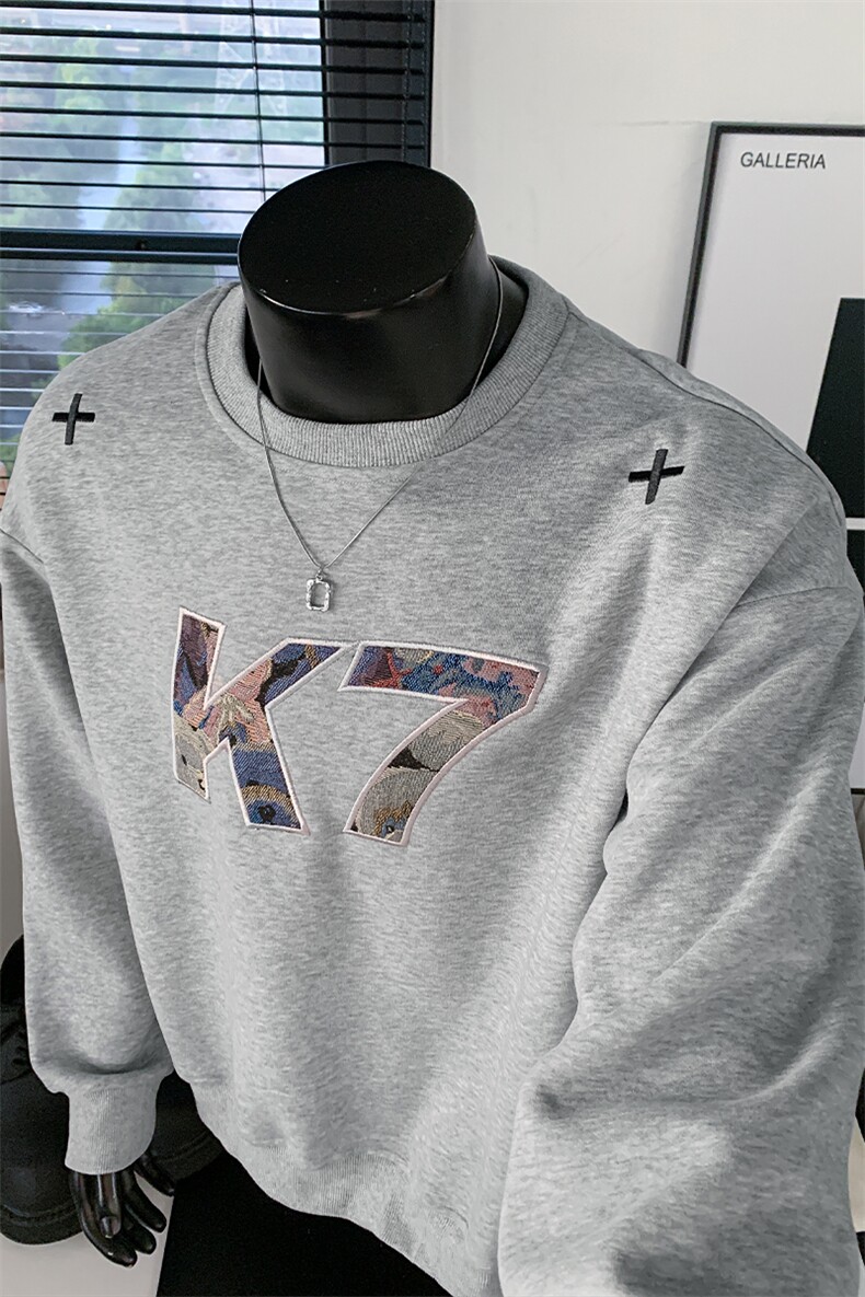 特批P38无差价时尚K7字母贴布刺绣420g重磅华棉大码卫衣男W5426,男装卫衣,电商A001-1