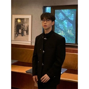 大码胖子新中式垫肩中山装男立领休闲小西服风痞帅西装外套图片
