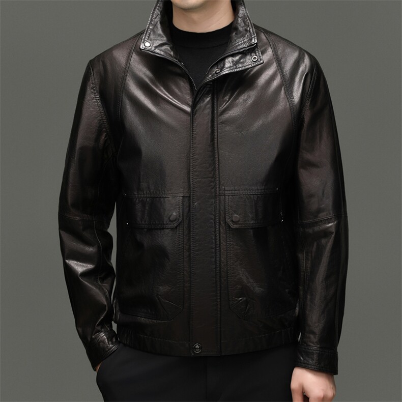 BG-S25027春秋款海宁男式头层牛皮真皮皮衣男立领修身休闲夹克，男装皮衣，电商B360A（原721A）