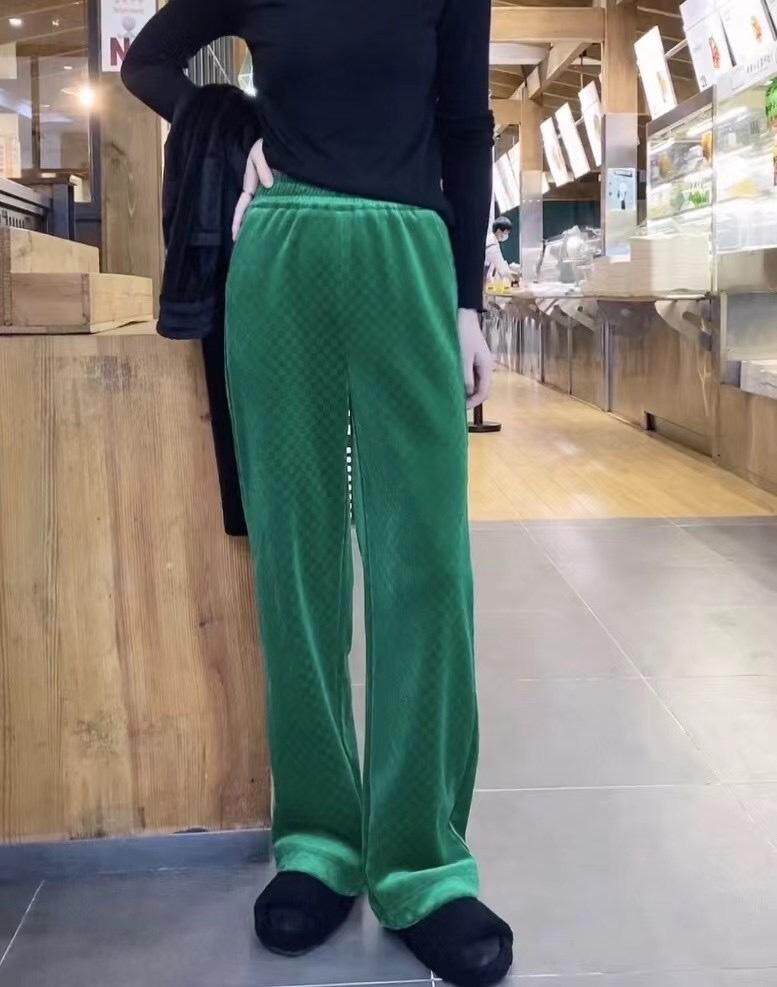 现货：丝绒剪花小格阔腿裤，其它，金川古韵