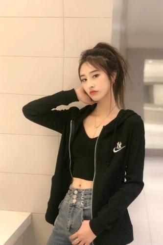 W7702春季新款时尚连帽卫衣外套,女装卫衣/绒衫,L·H·X