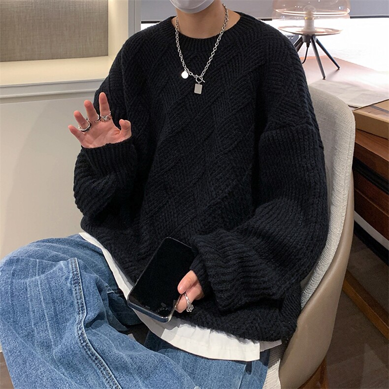 XZ517A-1-35109P68情侣毛衣2025新款宽松大码男港风圆领,男装针织衫/毛衣,星座517A-1