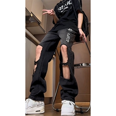 B221美式ins高街小众情侣款大破洞牛仔裤LK23078-P55控78，男装牛仔裤，电商B221