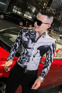 2021春秋衬衫社会男长袖上衣印花男装韩版修身四季潮流衬衣Q864-P55图片