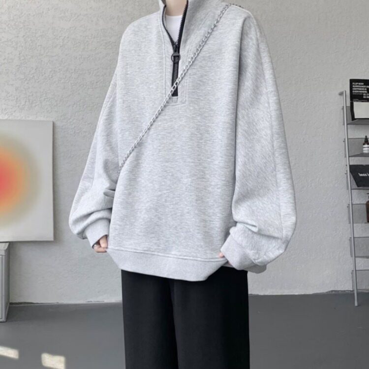 KT54-P51秋季卫衣男款休闲宽松重磅打底衫2025新款潮半拉链,男装T恤,电商B323A