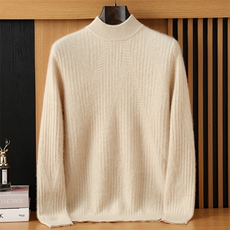 秋冬新款纯色半高领花型毛衣时尚针织套头上衣，男装针织衫/毛衣，隆格羊绒