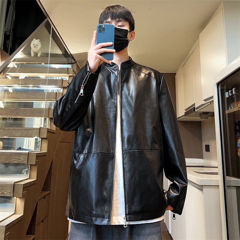 秋季新款男士皮夹克潮流宽松皮衣外套青年款A266-PY005-P85控138图片