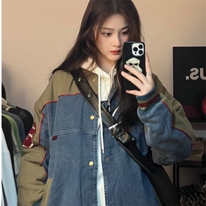 今年流行牛仔外套男女美秋季新款拼接百搭独特棒球服JK8527图片