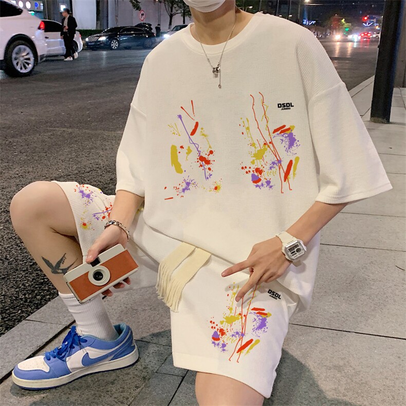 套装！华夫格套装短袖T恤短裤男 HTZ529-特p：38图片