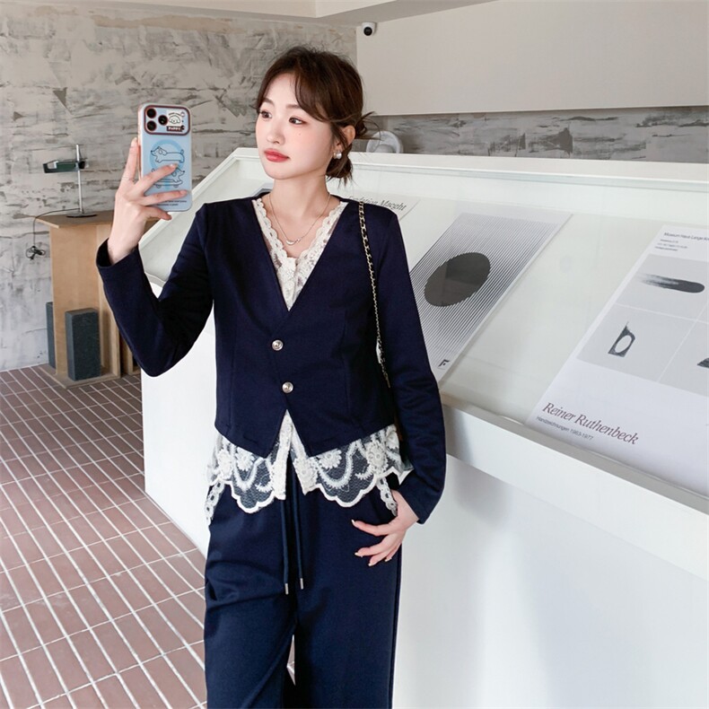 新品蕾丝假两件拼接卫衣+裤子套装2C236-9017-P185-K298,女装套装/套裙,2C236