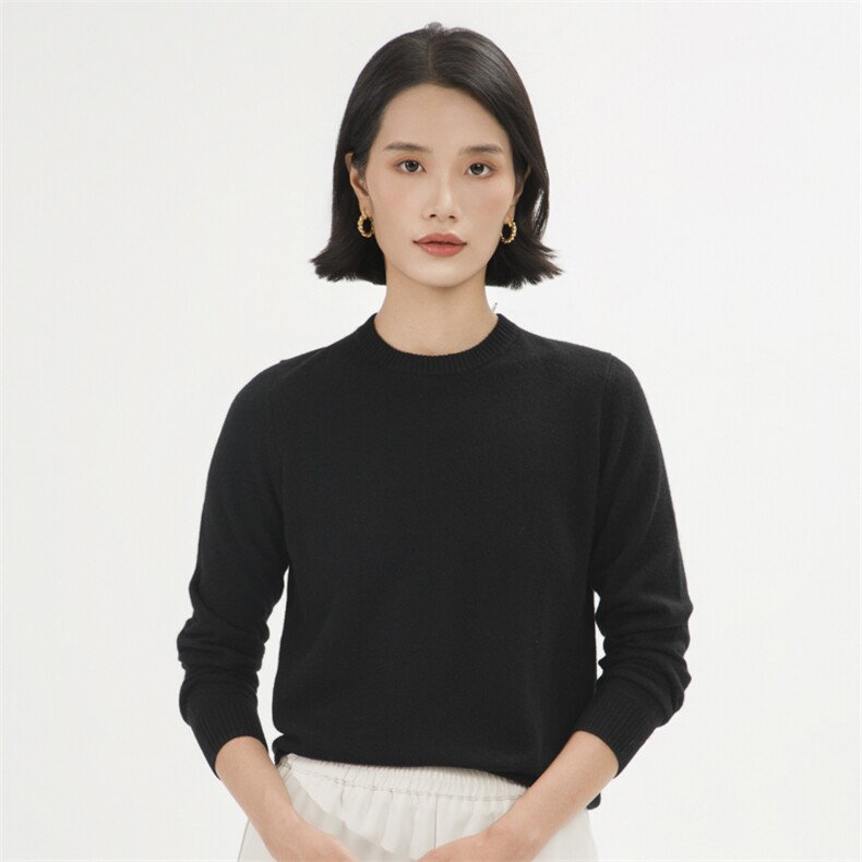 圆领羊绒衫女2024新款纯色套头针织内搭毛衣一线成衣打底衫女秋冬,女装羊绒衫,巾兮羊绒