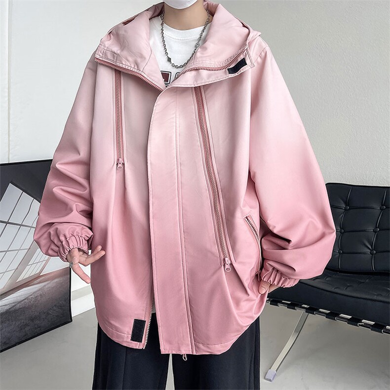 控价70开春户外渐变颜色连帽防风防水多拉链冲锋衣外套JK026P70,女装短外套,电商A128