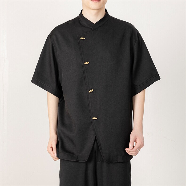 风现货新中式大码男士短袖衬衫斜开门襟个性衬衫T2522-P60控89,男装衬衫,电商A021