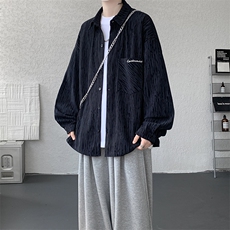 衬衫男秋季新款港风宽松大码灯芯绒扎染刺绣长袖衬衣CS8102-P42，男装衬衫，星座214-3