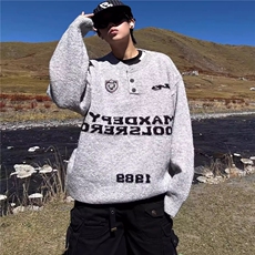 1506/QY160/P54美式复古亨特领字母开春男印花毛衣，男装针织衫/毛衣，星座1506