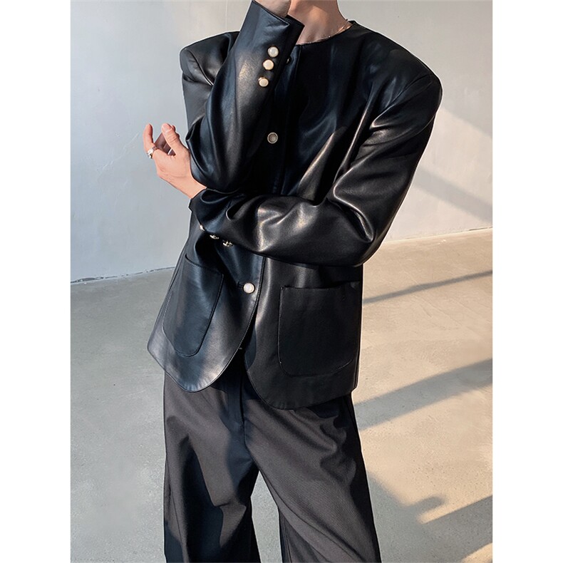 现货！25春季男士pu珍珠扣修身皮衣外套XZ85-P128,男装西服,电商B288
