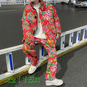 Z01情侣东北大花风民族风特色棉衣加绒裤套装大码男女土潮装图片