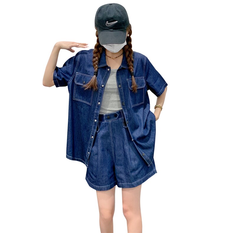 蓝色翻领牛仔短外套女2023春夏季新款韩版小个子炸街洋气时髦上衣,女装套装/套裙,菡迪欧娜