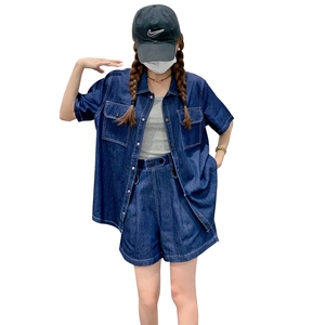 蓝色翻领牛仔短外套女2023春夏季新款韩版小个子炸街洋气时髦上衣图片