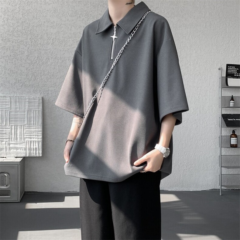 8XL-M半拉链短袖t恤特大码美式高街polo体恤衫翻领半袖DX1215/P35,男装T恤,电商B238