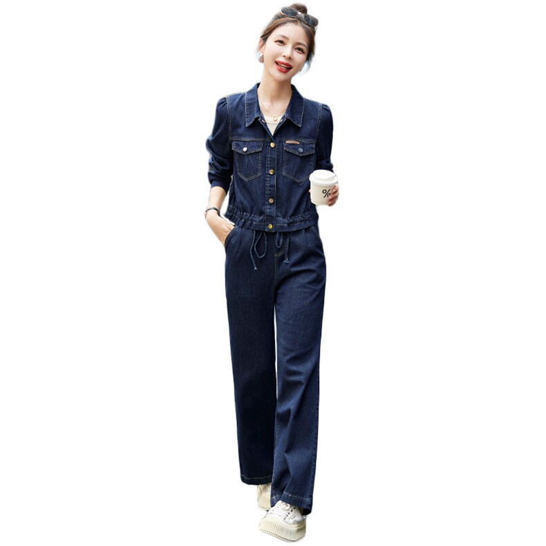 欧货牛仔套装女2025秋装新款时尚高端洋气减龄短外套阔腿裤两件套,女装套装/套裙,E百度