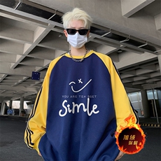 抖音得物供货提供视频秋冬重磅美式宽松织带圆领卫衣07158，男装卫衣，电商A486