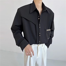 C249-P38秋季长袖链条衬衫男装ins百搭学生宽松复古韩版港风，男装衬衫，电商B323A