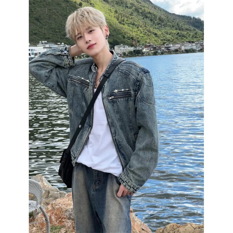 现货不缺货水洗牛仔衣宽松做旧牛仔外套1209-1-JK12-P78(网图)，男装工装外套，星座1209-1
