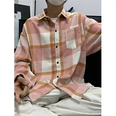 现货~磨毛加厚格子大码长袖衬衫C5892/特P25粉格2，男装衬衫，电商A094