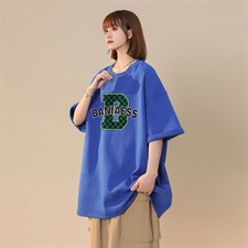 中性风2022夏季设计感字母棋盘格印花情侣T恤T1085P25控38，女装T恤，A247A