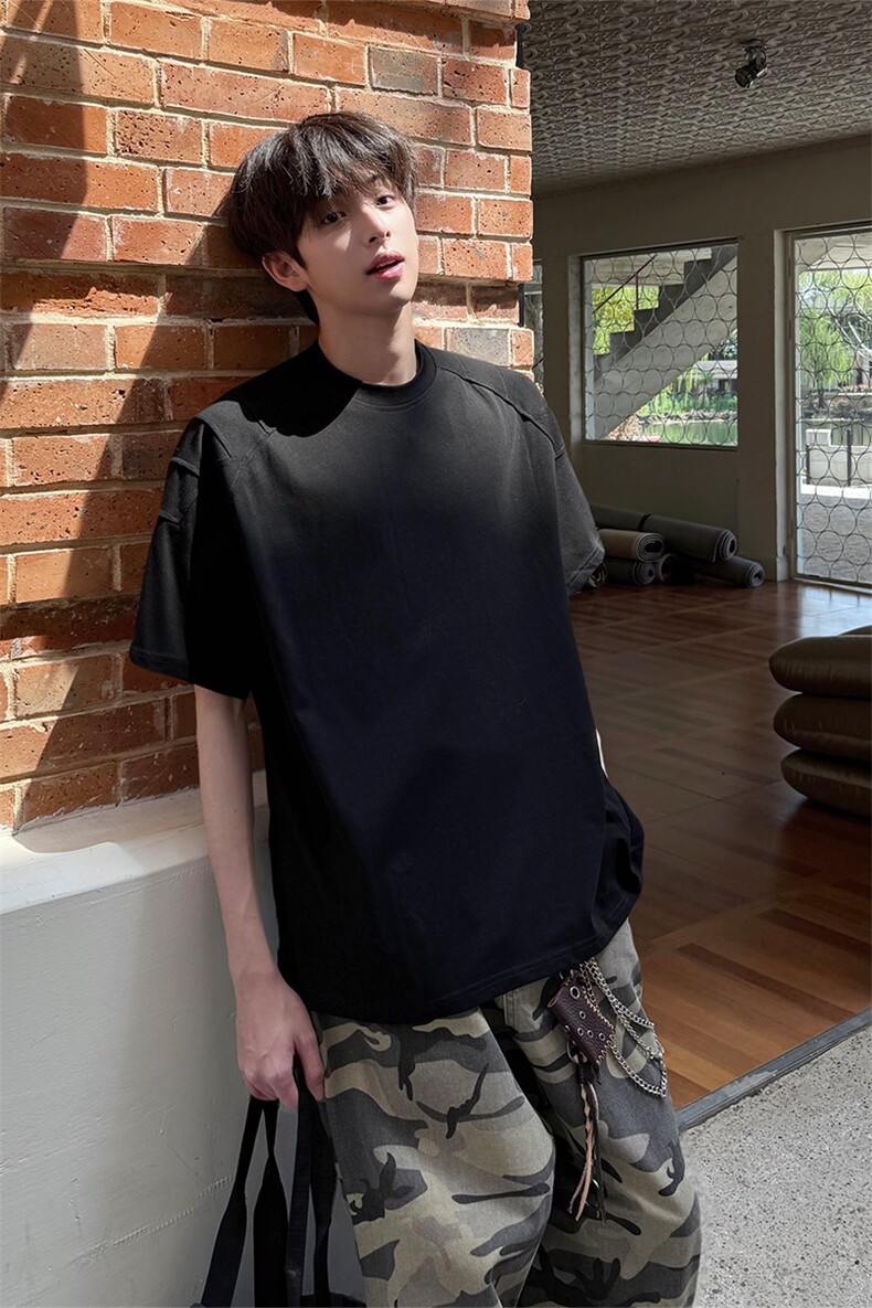 原创美式复古重磅纯色短袖T恤男夏季新款宽松休闲百搭上衣潮牌P42,男装T恤,电商B319