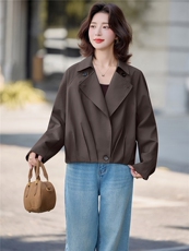 2025年秋季短款风衣外套翻领风衣，女装短外套，慕依路