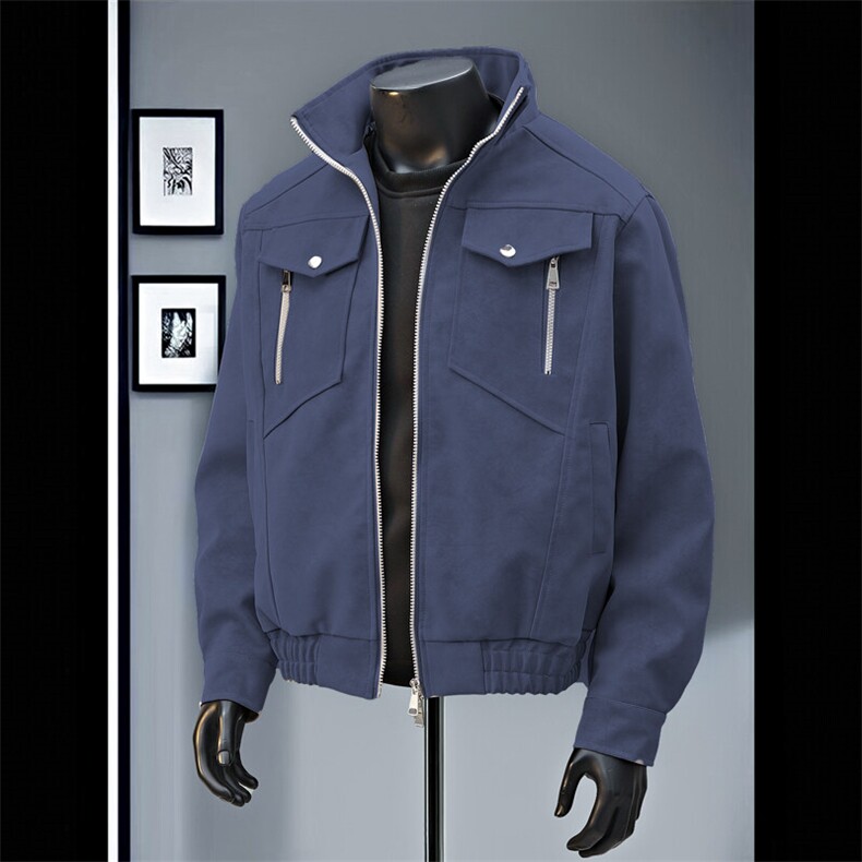 开春数据宽肩飞行夹克外套教练翻领拉链PU皮外套JK3036P85，男装夹克，电商A128