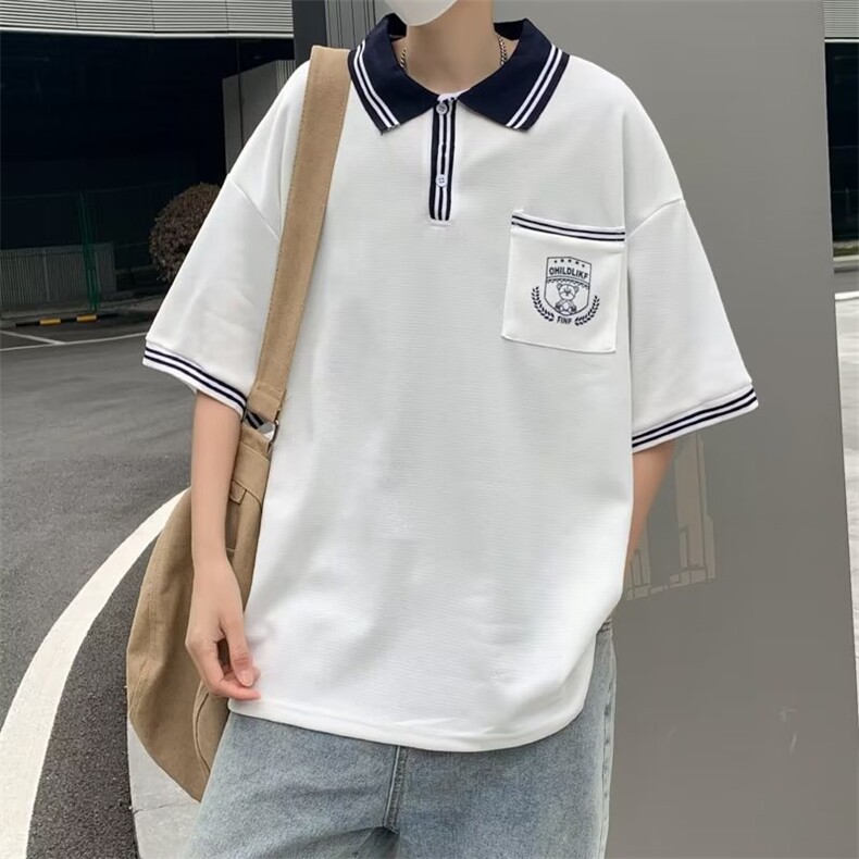 翻领短袖T恤男简约百搭休闲打底五分袖POLO衫T48P28,男装Polo衫,星座1116-2