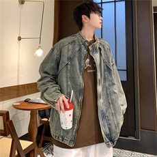 美式复古水洗做旧黄泥色牛仔外套男女情侣潮牌夹克S05P70，男装工装外套，星座1112-1